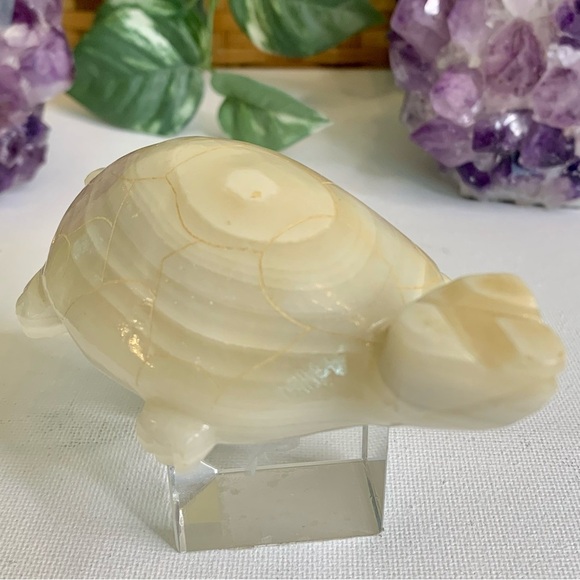 Large Banded Calcite Crystal Turtle Carving Polished Onyx Tortoise Figurine 4.5” - Picture 3 of 16